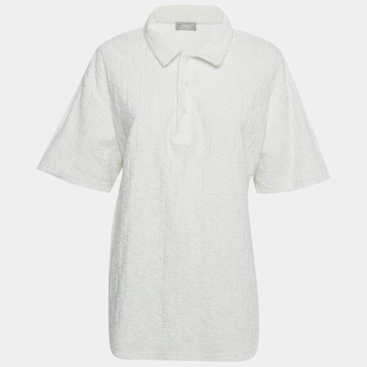 Pre Owned Dior Homme White Oblique Monogram Jacquard Terry Polo T-Shirt XL