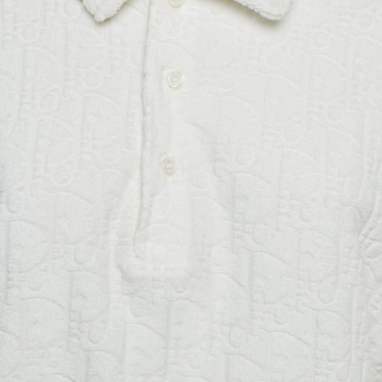 Pre Owned Dior Homme White Oblique Monogram Jacquard Terry Polo T-Shirt XL