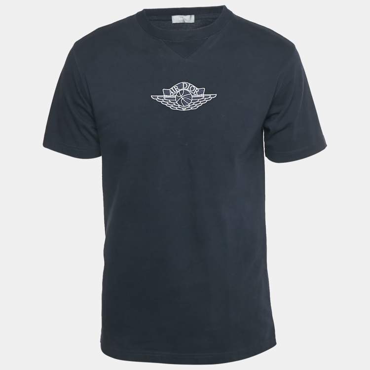 Pre Owned Dior Homme Navy Blue Logo Embroidered Cotton T-Shirt S