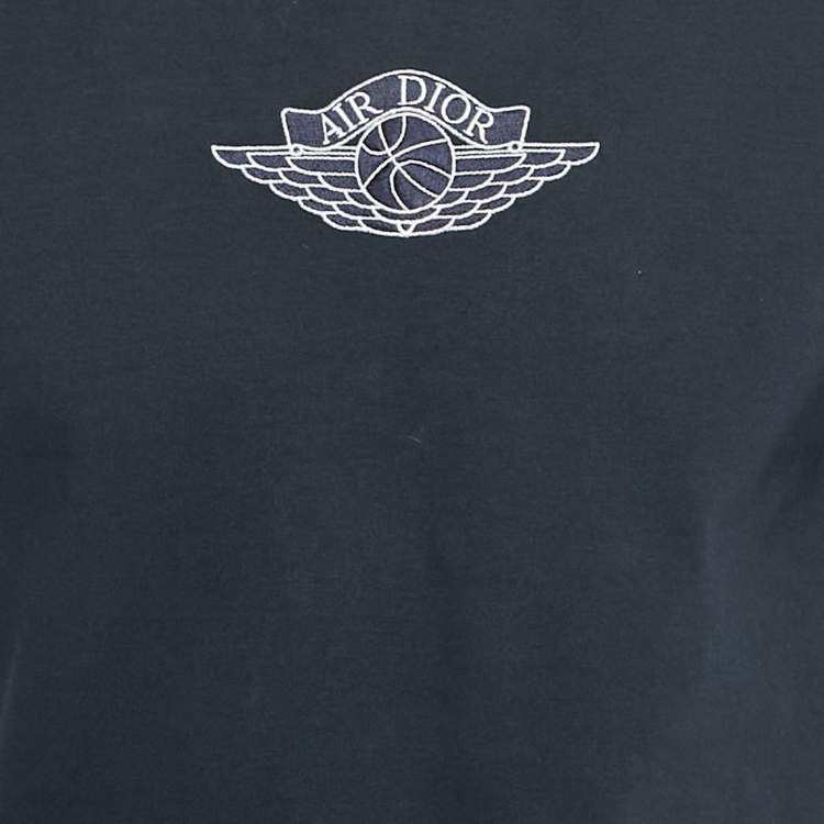 Pre Owned Dior Homme Navy Blue Logo Embroidered Cotton T-Shirt S