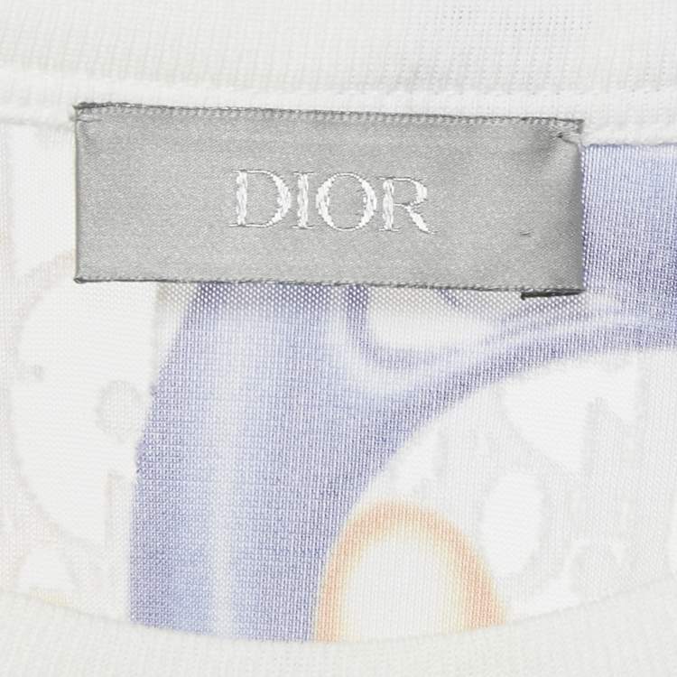 Pre Owned Dior Homme White Oblique Sheer Jersey T-Shirt L