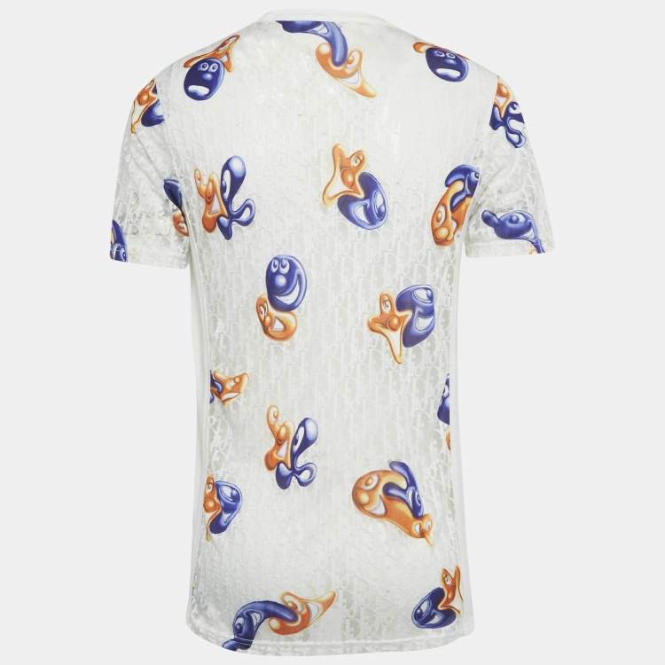 Pre Owned Dior Homme White Oblique Sheer Jersey T-Shirt L