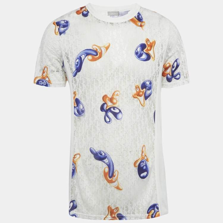 Pre Owned Dior Homme White Oblique Sheer Jersey T-Shirt L
