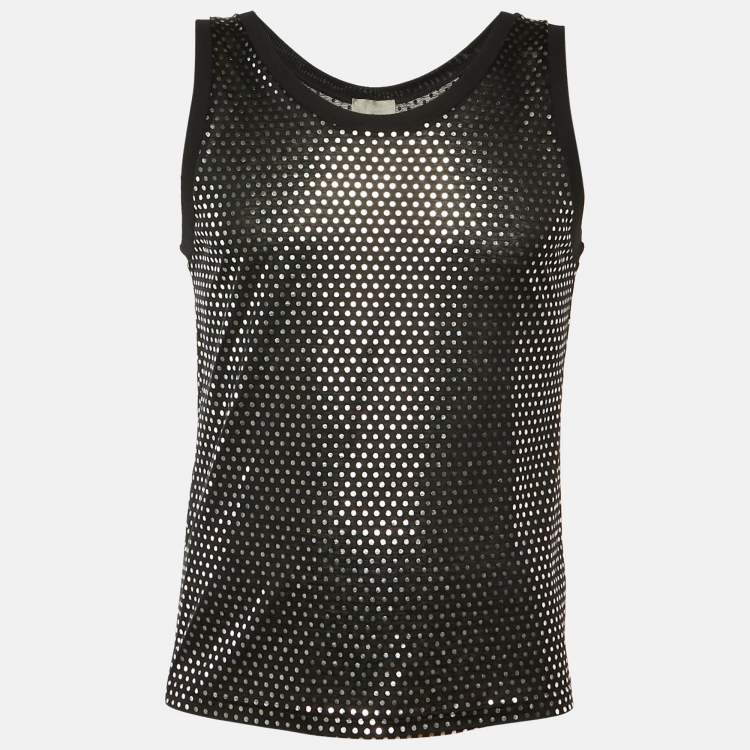 Pre Owned Dior Homme Black Metallic Dotted Cotton Tank T-Shirt L