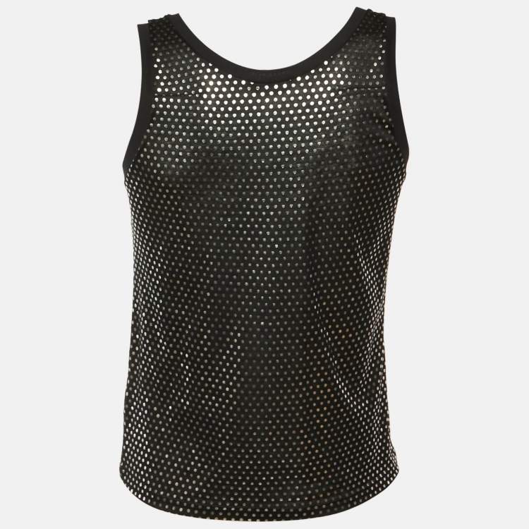 Pre Owned Dior Homme Black Metallic Dotted Cotton Tank T-Shirt L