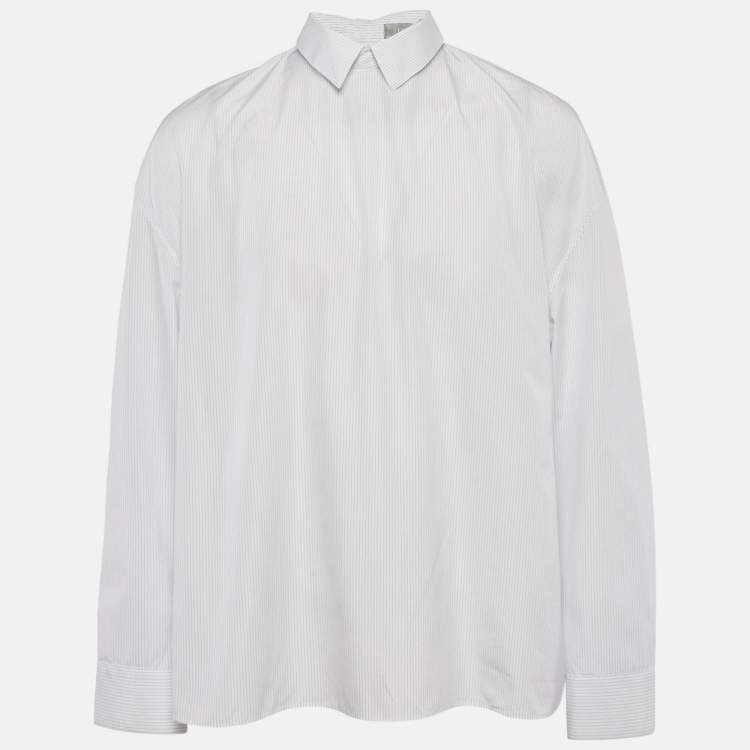 Pre Owned Dior Homme White Striped Cotton Buttonless Shirt L