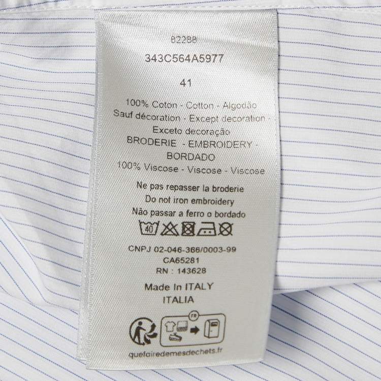 Pre Owned Dior Homme White Striped Cotton Buttonless Shirt L