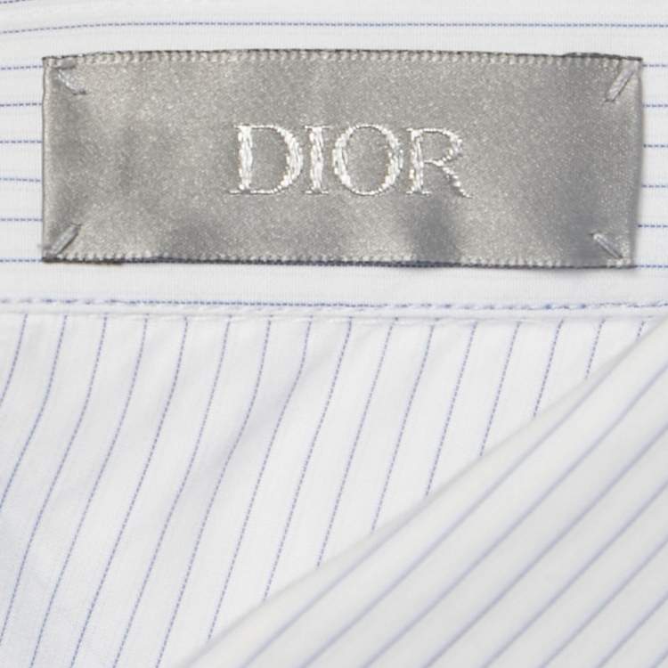 Pre Owned Dior Homme White Striped Cotton Buttonless Shirt L