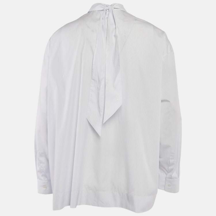 Pre Owned Dior Homme White Striped Cotton Buttonless Shirt L
