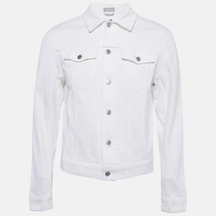 مملوكة مسبقًا Dior Homme White Logo Embroidered Denim Jacket L