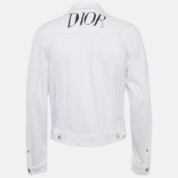 مملوكة مسبقًا Dior Homme White Logo Embroidered Denim Jacket L