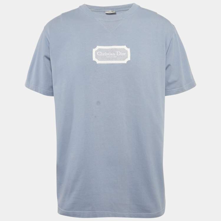 Pre Owned Dior Homme Blue Logo Embroidered Cotton T-Shirt XL
