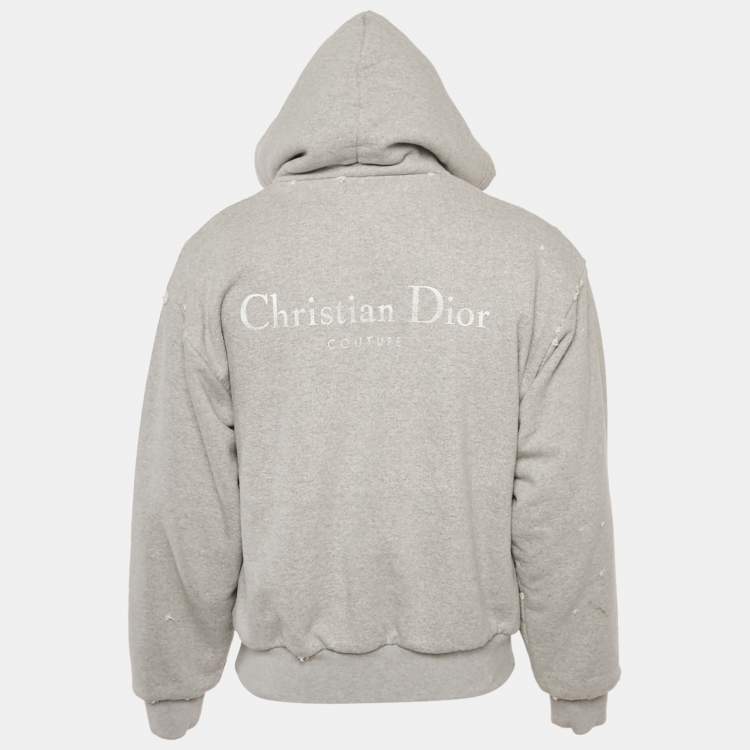Pre Owned Dior Homme Grey Logo Print Distressed Hoodie XXS