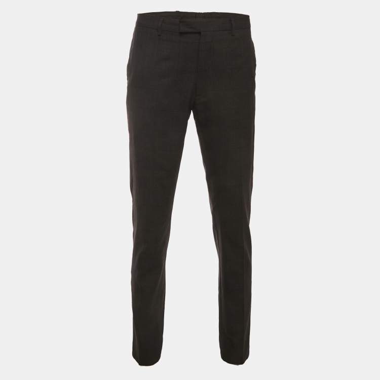 مملوكة مسبقًا Dior Homme Black Windowpane Wool Trousers L