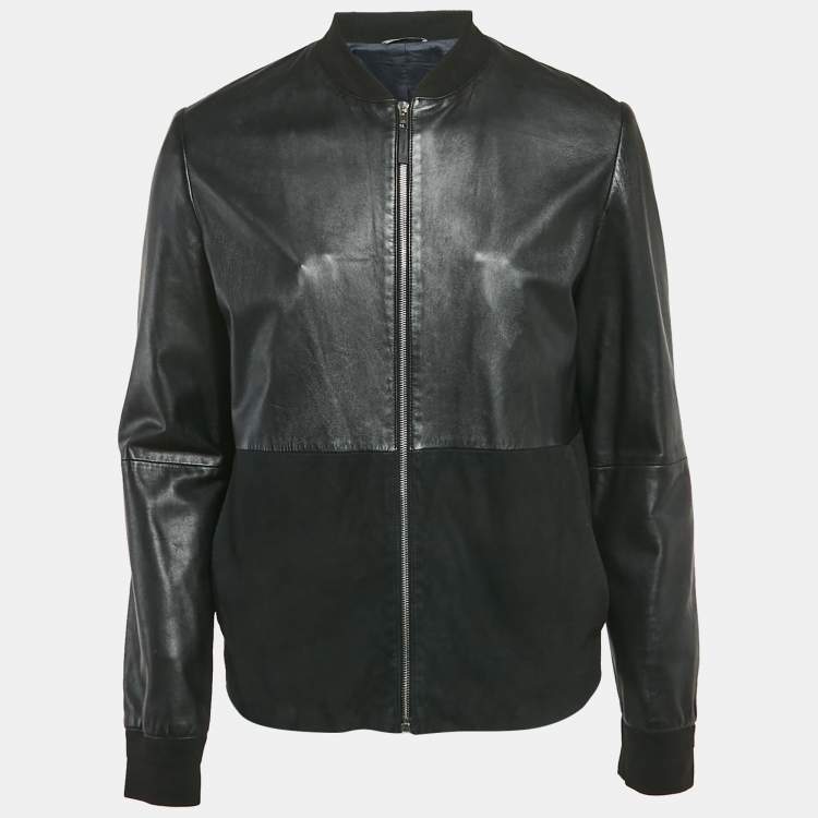 Pre Owned Dior Homme Black Leather and Suede Bomber Jacket XL