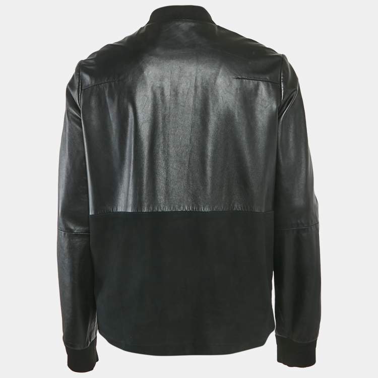 Pre Owned Dior Homme Black Leather and Suede Bomber Jacket XL