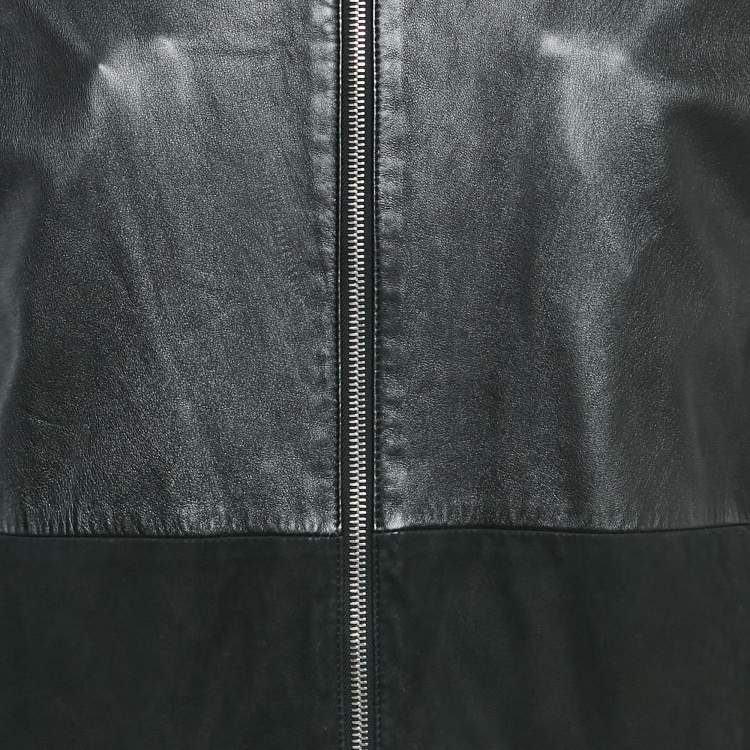 Pre Owned Dior Homme Black Leather and Suede Bomber Jacket XL