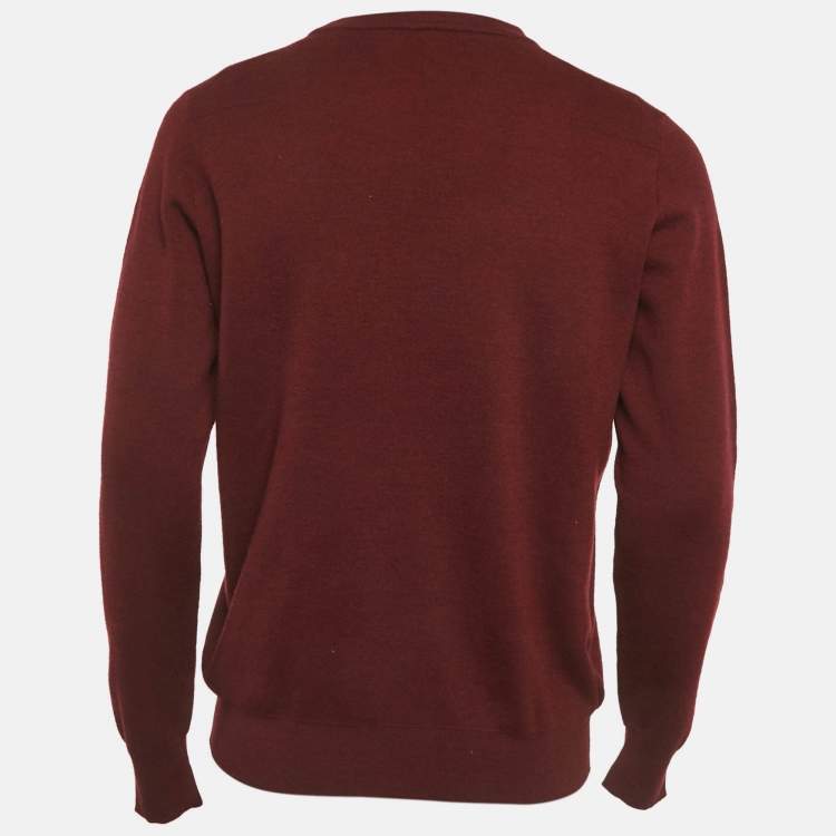 Pre Owned Dior Homme Burgundy Numbers Intarsia Wool Knit Sweatshirt L