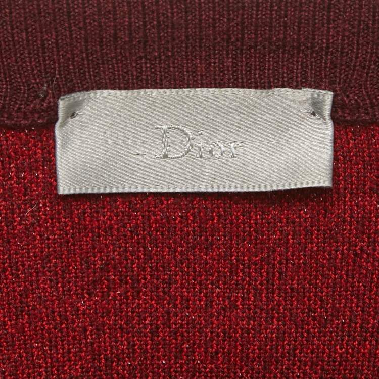 Pre Owned Dior Homme Burgundy Numbers Intarsia Wool Knit Sweatshirt L
