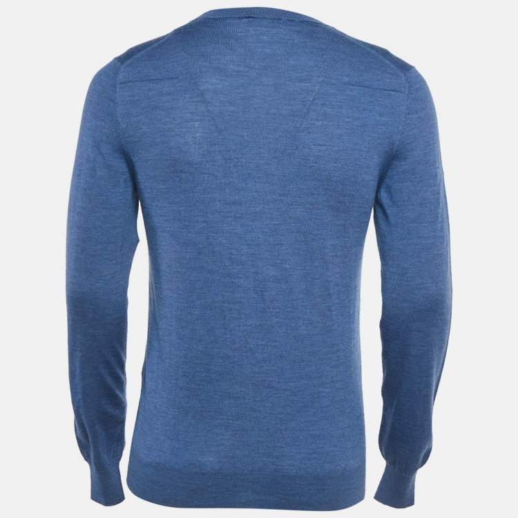 Pre Owned Dior Homme Blue Wool Knit V-Neck Sweater M
