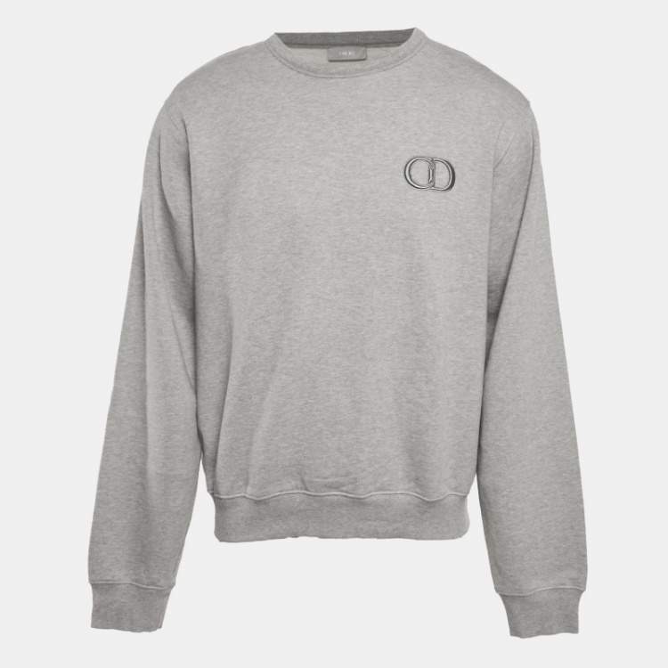 Pre Owned Dior Homme Grey CD Embroidered Cotton Fleece Sweatshirt XL