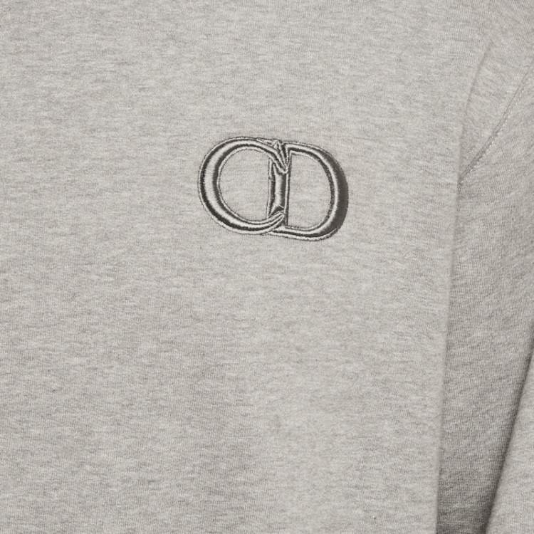 Pre Owned Dior Homme Grey CD Embroidered Cotton Fleece Sweatshirt XL