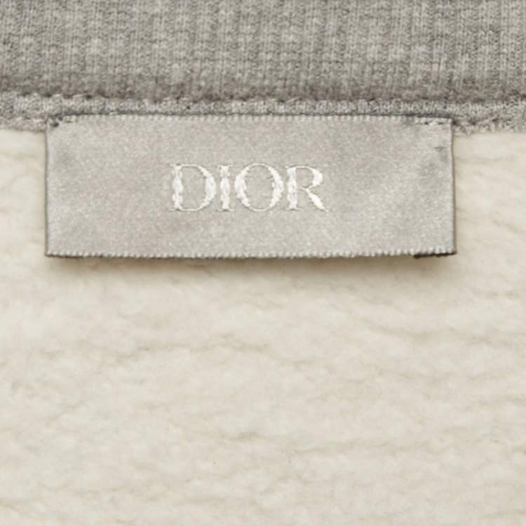 Pre Owned Dior Homme Grey CD Embroidered Cotton Fleece Sweatshirt XL