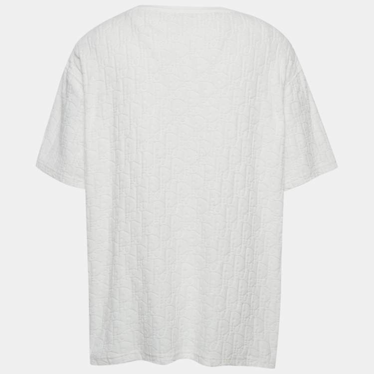 Pre Owned Dior Homme White Oblique Terry Cotton Jacquard Relaxed-Fit T-Shirt 3XL