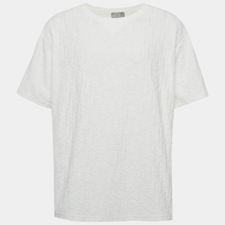 Pre Owned Dior Homme White Oblique Terry Cotton Jacquard Relaxed-Fit T-Shirt 3XL