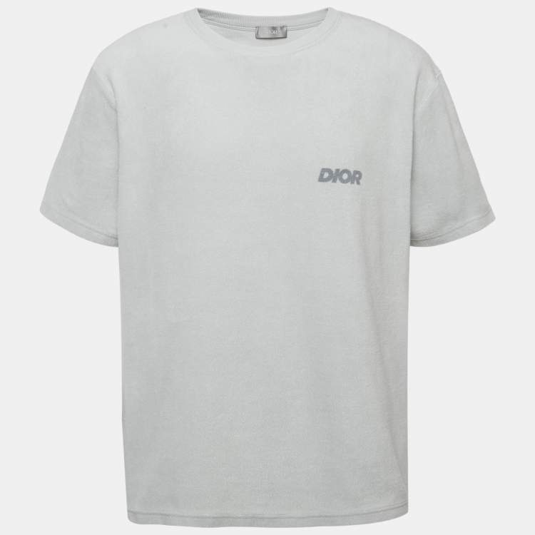 مملوكة مسبقًا Dior Homme Grey Logo Print Terry Crew Neck T-Shirt 3XL