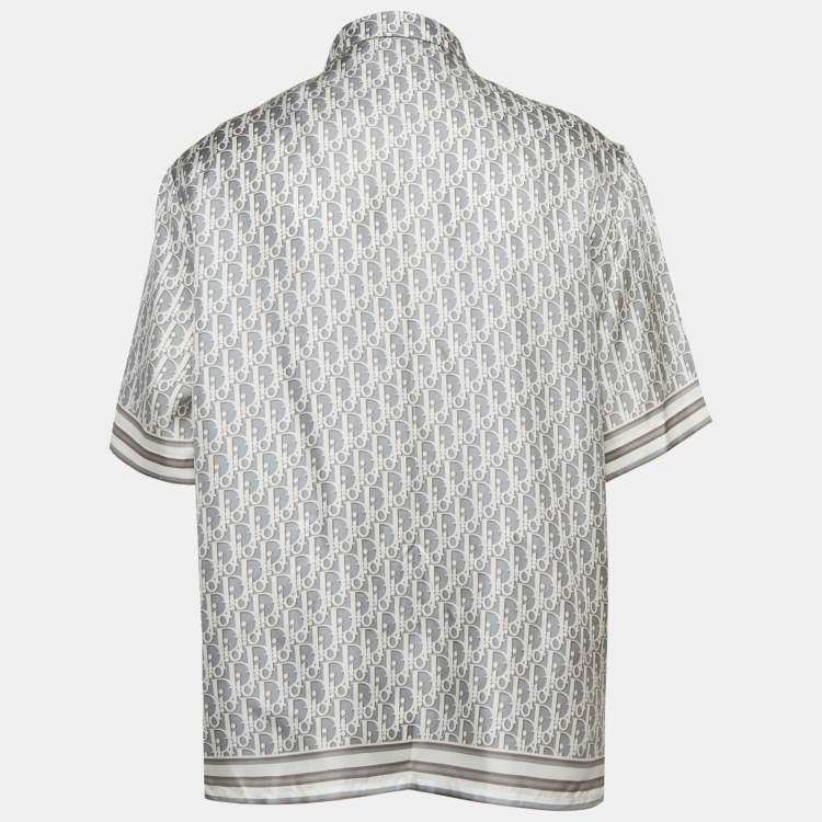 Pre Owned Dior Homme Grey Oblique Print Silk Short Sleeve Shirt 3XL