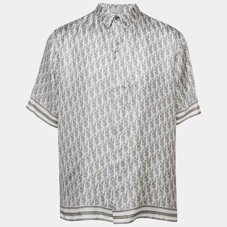 Pre Owned Dior Homme Grey Oblique Print Silk Short Sleeve Shirt 3XL