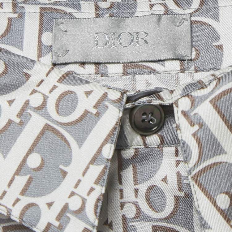 Pre Owned Dior Homme Grey Oblique Print Silk Short Sleeve Shirt 3XL