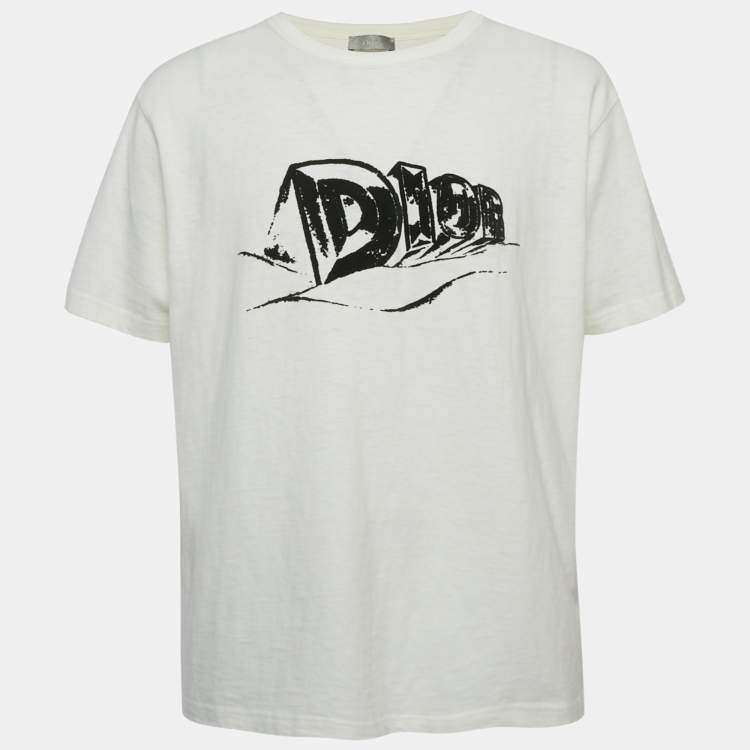 Pre Owned Dior Homme White Logo Flocked Cotton T-Shirt 3XL