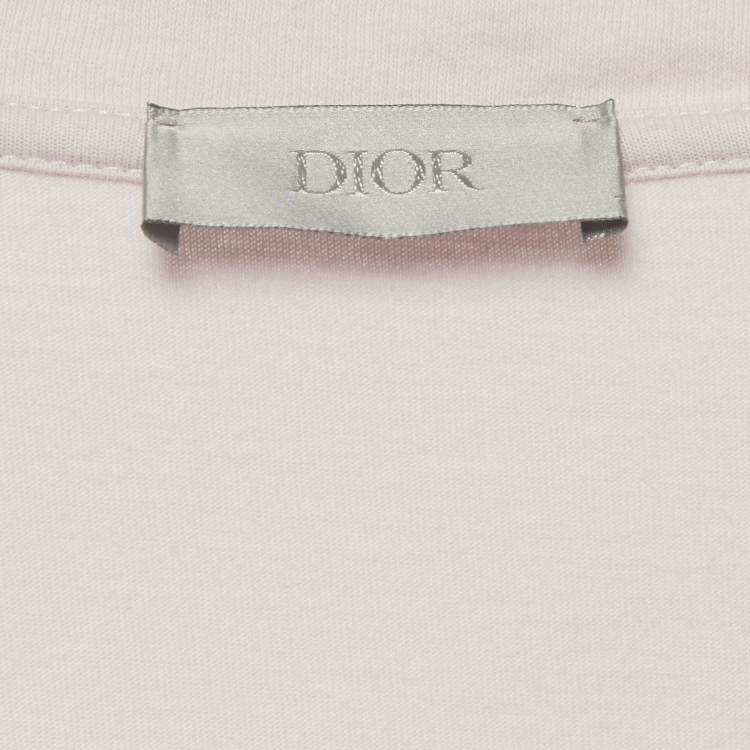 Pre Owned تيشيرت ديور أوم وردي مطبوع برقبة دائرية مقاس كبير جدًا