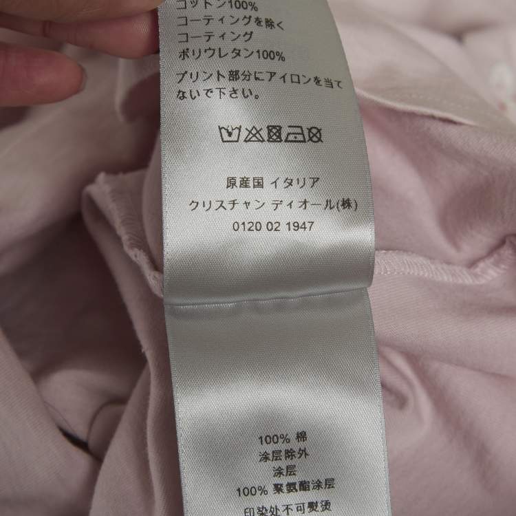 Pre Owned تيشيرت ديور أوم وردي مطبوع برقبة دائرية مقاس كبير جدًا