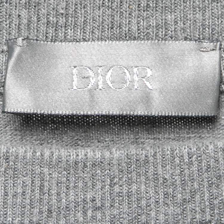 Pre Owned Dior Homme Grey Paint Splattered Cotton Logo Embroidered T-Shirt S