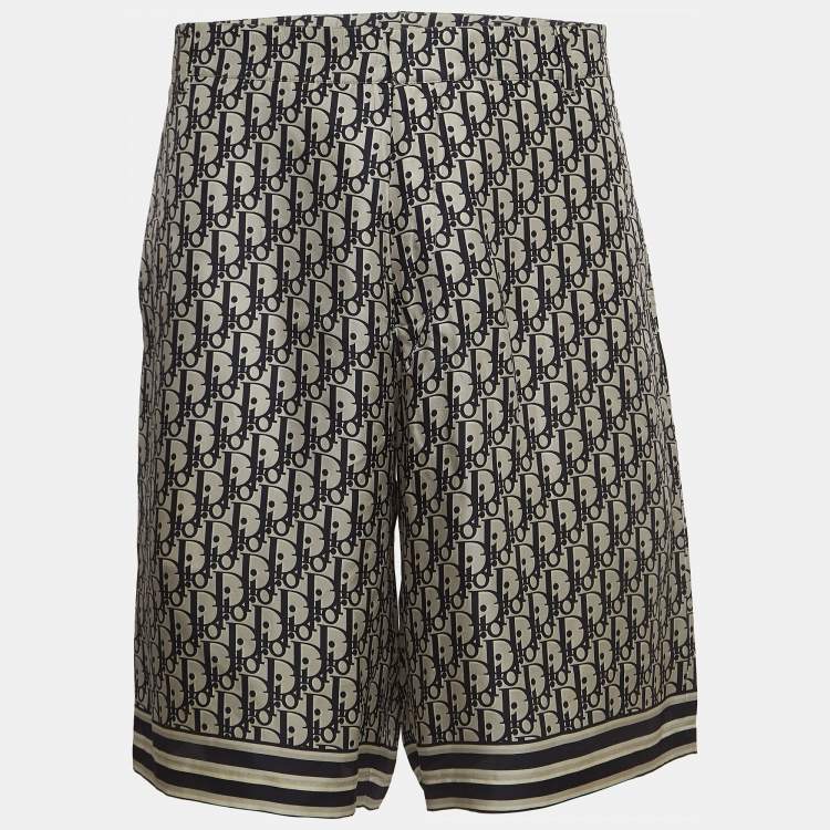 Pre Owned Dior Homme Blue Oblique Printed Silk Bermuda Shorts M