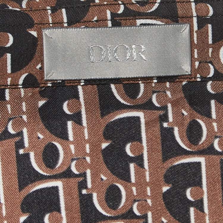 Pre Owned Dior Homme Brown Oblique Silk Short Sleeve Shirt M