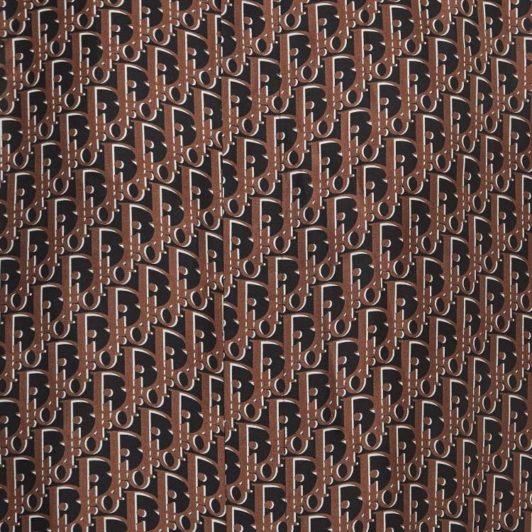Pre Owned Dior Homme Brown Oblique Silk Short Sleeve Shirt M