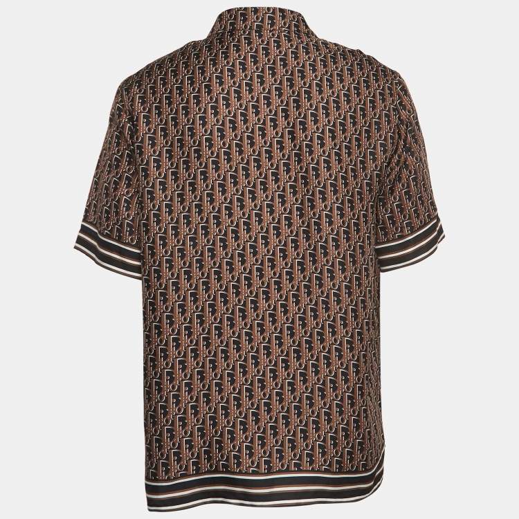 Pre Owned Dior Homme Brown Oblique Silk Short Sleeve Shirt M
