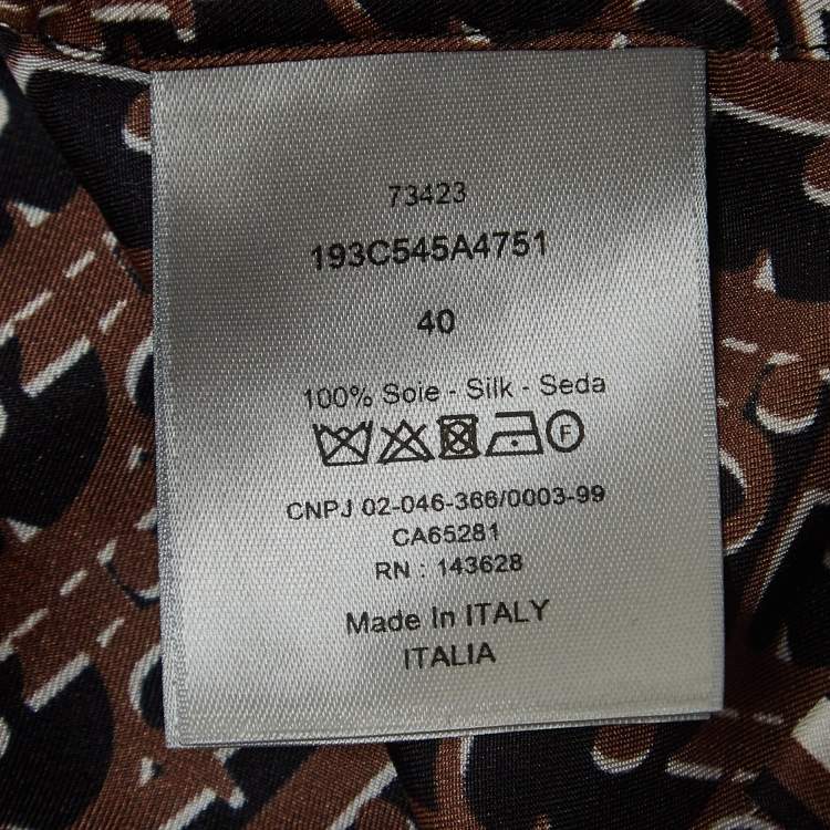 Pre Owned Dior Homme Brown Oblique Silk Short Sleeve Shirt M