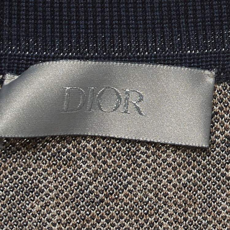 Pre Owned Dior Homme Brown/Navy Blue Oblique Cotton Knit Short Sleeve Polo Shirt S