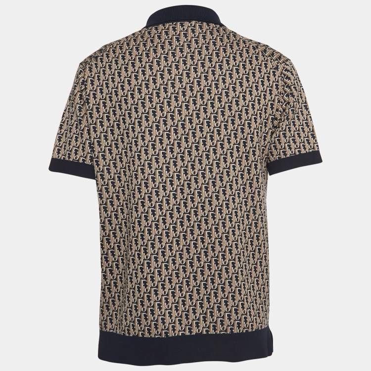 Pre Owned Dior Homme Brown/Navy Blue Oblique Cotton Knit Short Sleeve Polo Shirt S