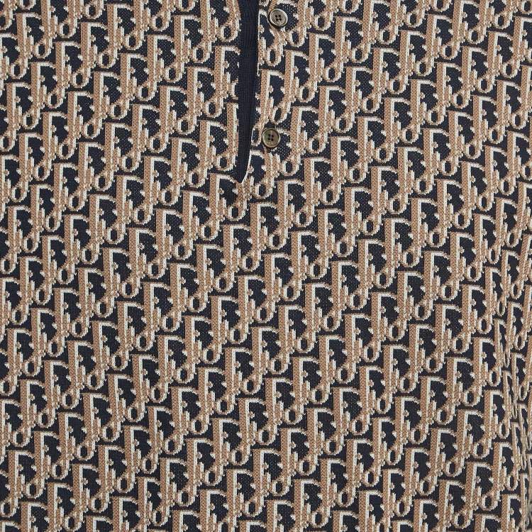 Pre Owned Dior Homme Brown/Navy Blue Oblique Cotton Knit Short Sleeve Polo Shirt S