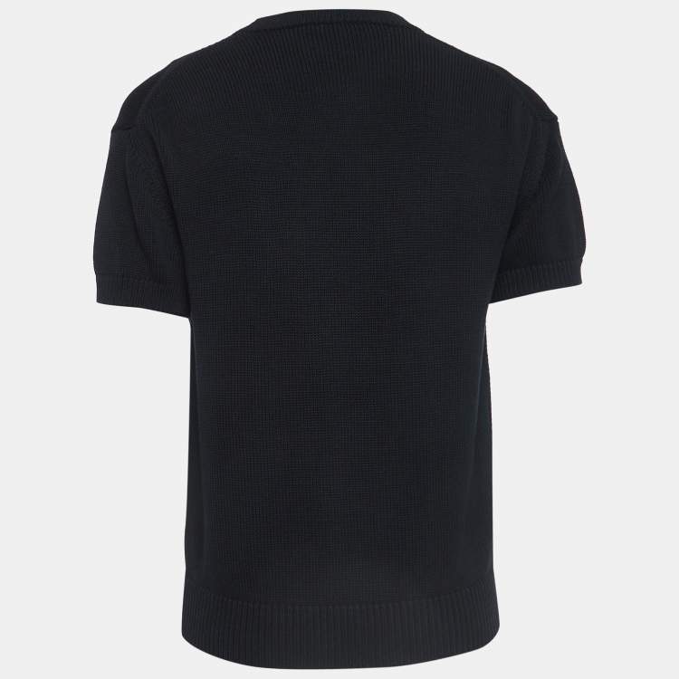 Pre Owned Dior Homme Black Cotton Knit Applique Detail Sweater S