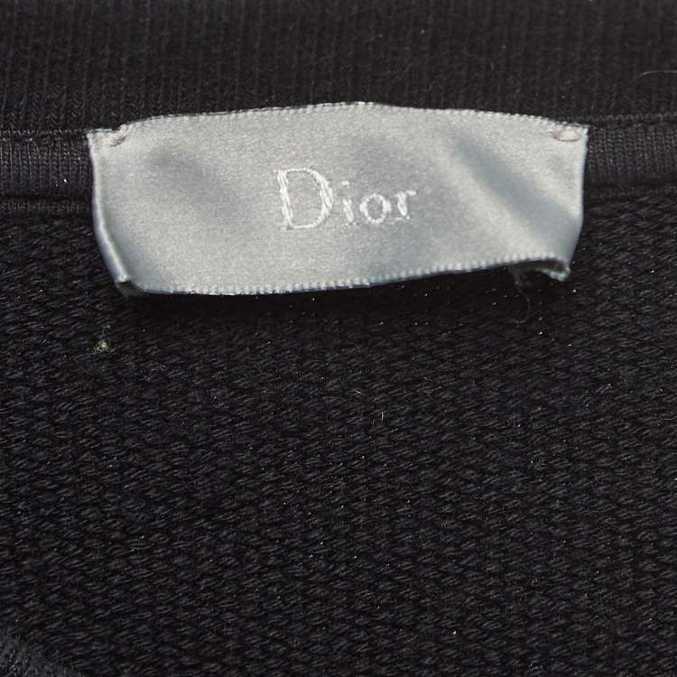 Pre Owned Dior Homme Black Embroidered Cotton Knit Crew Neck Sweatshirt S