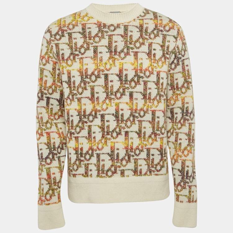 Pre Owned Dior Homme Multicolor Oblique Rib Knit Crew Neck Sweater M