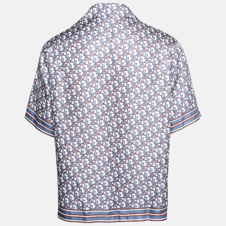 مملوكة مسبقًا Dior Homme Blue Oblique Pixel Printed Silk Short Sleeve Shirt XS