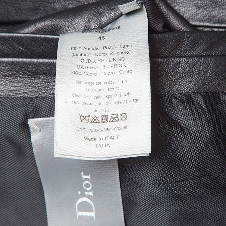 Pre Owned Dior Homme Black Leather Bomber Jacket M